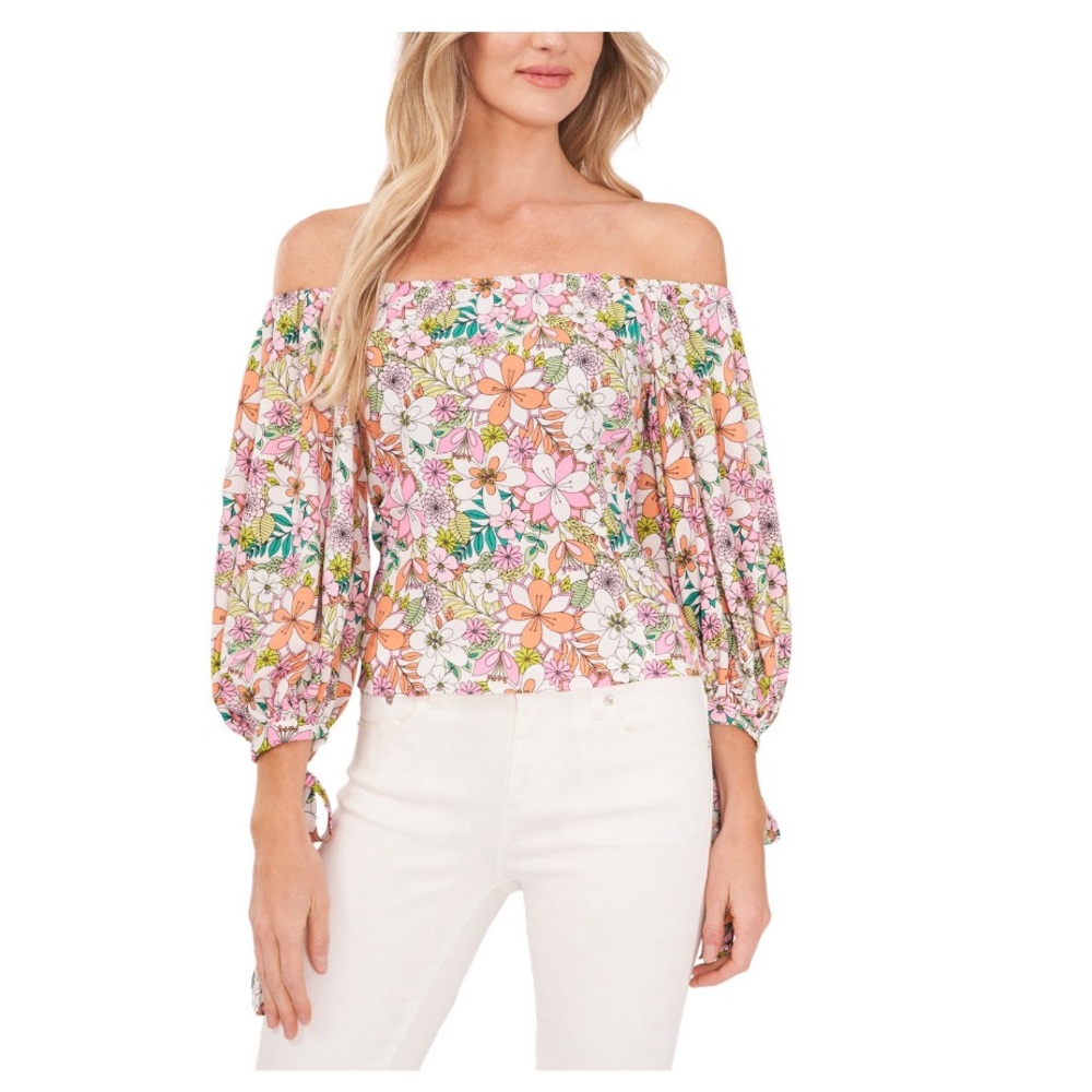 CeCe Floral Off the Shoulder Balloon Sleeve Top